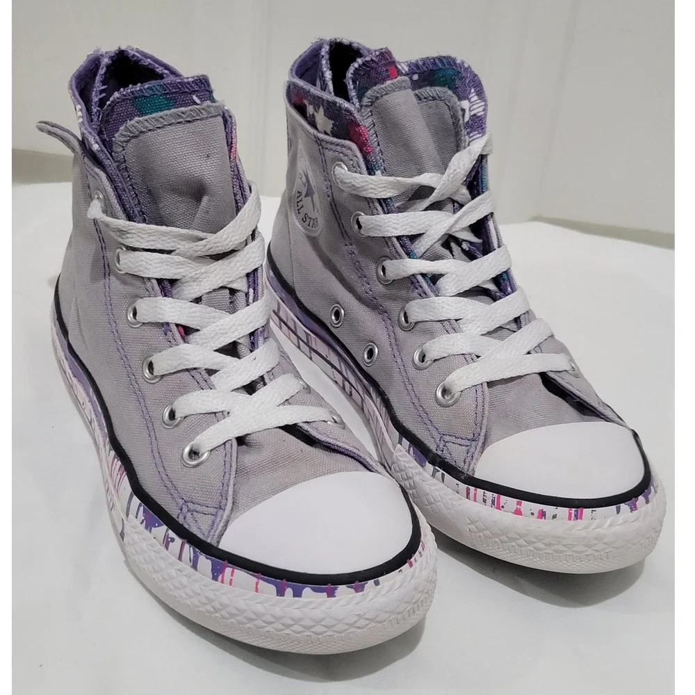 Converse Chuck Taylor All Star Kid 1 Gray Purple Paint Drip Zip High Top Sneaker